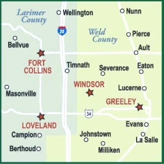 Service area map for Berthoud, Colorado